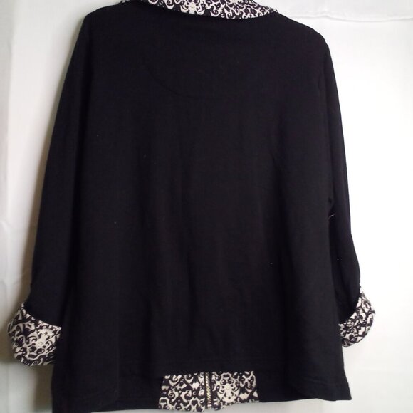 Weekends by Chico's Jacket Women 2 L Full Zip Pockets Roll Tab Sleeve Black - Picture 11 of 16